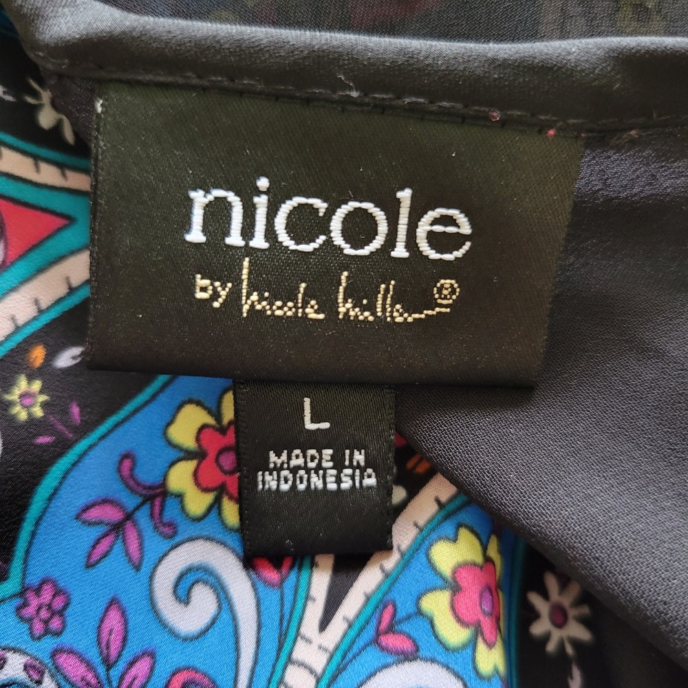 Nicole by Nicole Miller Womens Paisley High Low Blouse Black Shear Back Large‎ - Picture 6 of 9